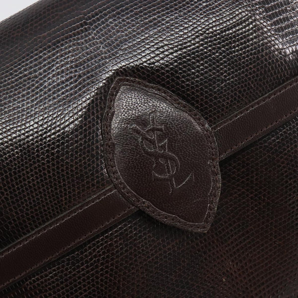 SAINT LAURENT Shoulder Bag Leather Brown Gold Auth 187382