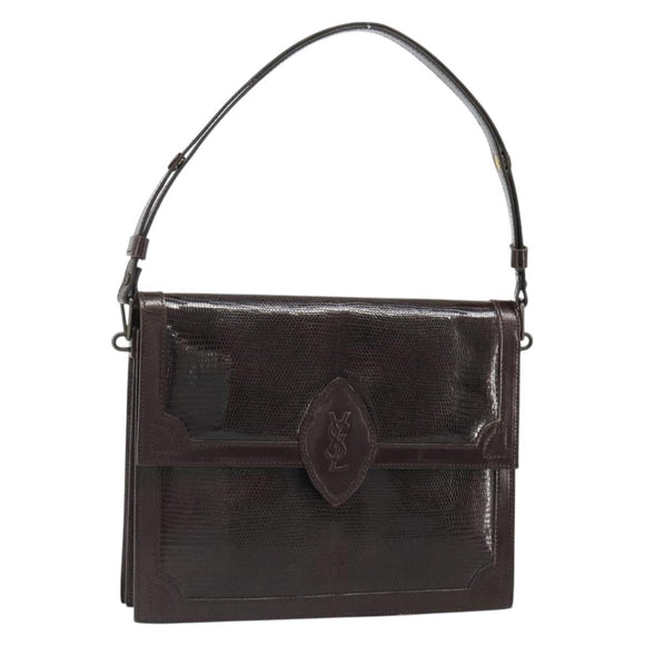 SAINT LAURENT Shoulder Bag Leather Brown Gold Auth 187382A