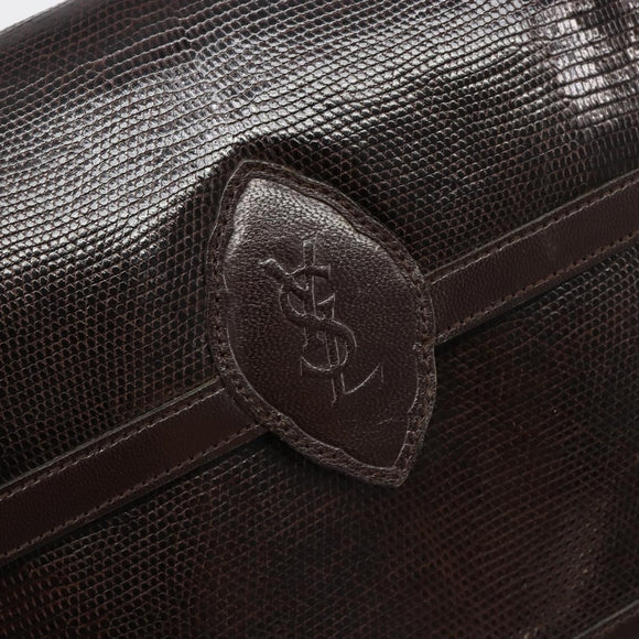 SAINT LAURENT Shoulder Bag Leather Brown Gold Auth 187382A
