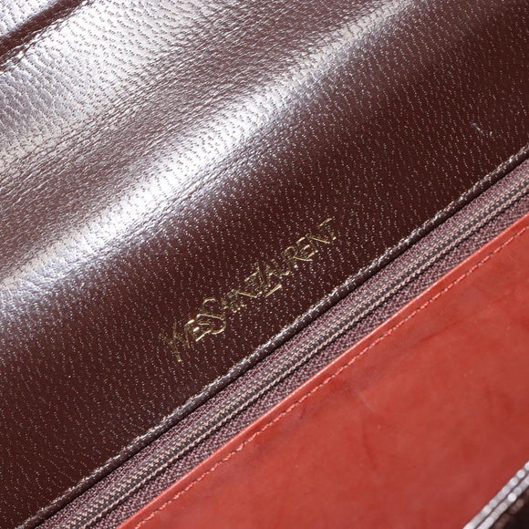 SAINT LAURENT Shoulder Bag Leather Brown Gold Auth 187382A