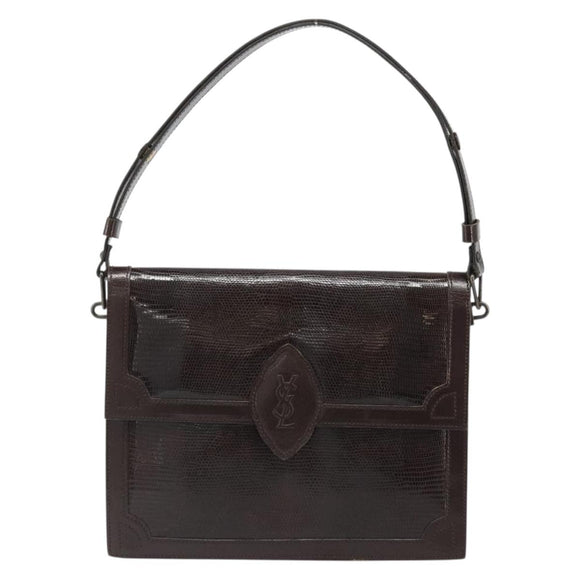 SAINT LAURENT Shoulder Bag Leather Brown Gold Auth 187382A