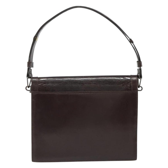 SAINT LAURENT Shoulder Bag Leather Brown Gold Auth 187382A
