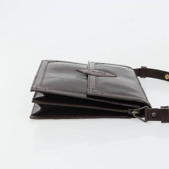 SAINT LAURENT Shoulder Bag Leather Brown Gold Auth 187382A
