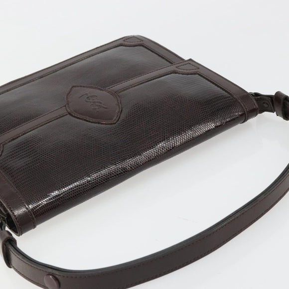 SAINT LAURENT Shoulder Bag Leather Brown Gold Auth 187382A