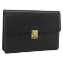SAINT LAURENT Clutch Bag Leather Black Gold Auth 187383-1