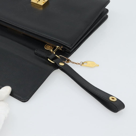 SAINT LAURENT Clutch Bag Leather Black Gold Auth 187383