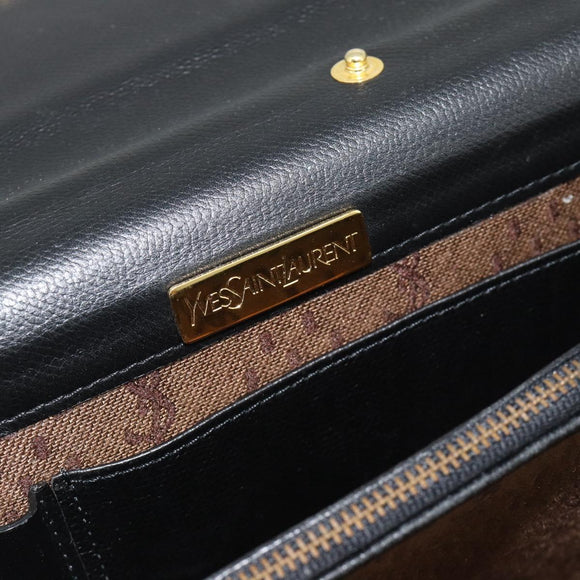 SAINT LAURENT Clutch Bag Leather Black Gold Auth 187383