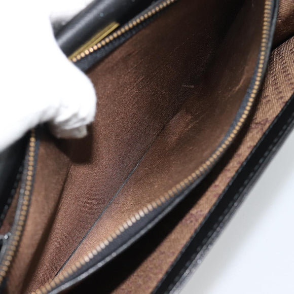 SAINT LAURENT Clutch Bag Leather Black Gold Auth 187383