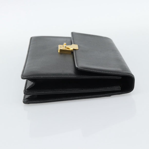 SAINT LAURENT Clutch Bag Leather Black Gold Auth 187383