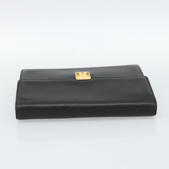 SAINT LAURENT Clutch Bag Leather Black Gold Auth 187383