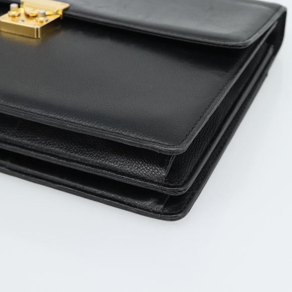 SAINT LAURENT Clutch Bag Leather Black Gold Auth 187383