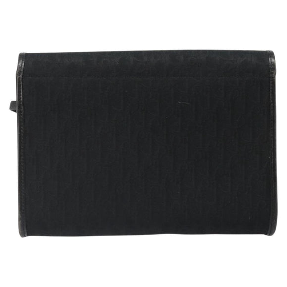 Christian Dior Trotter Canvas Shoulder Bag Vintage Black Gold Auth 187384