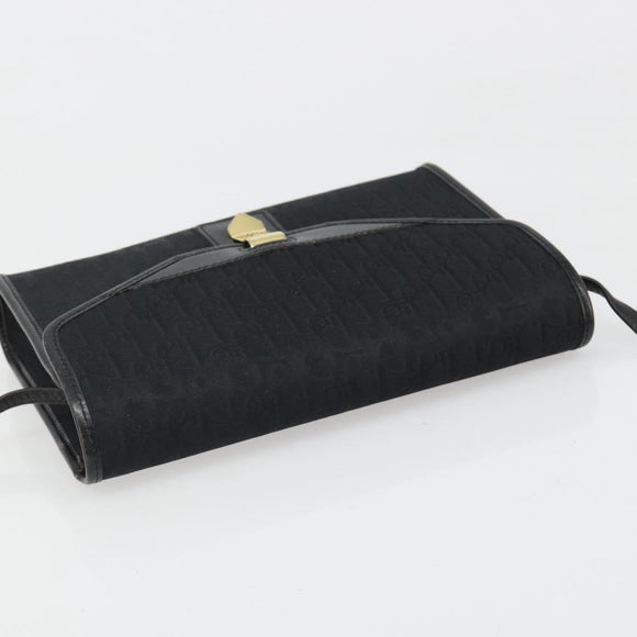 Christian Dior Trotter Canvas Shoulder Bag Vintage Black Gold Auth 187384