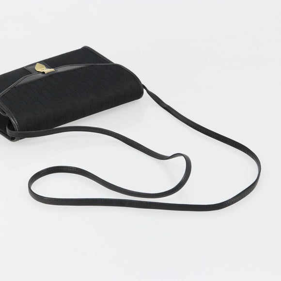 Christian Dior Trotter Canvas Shoulder Bag Vintage Black Gold Auth 187384
