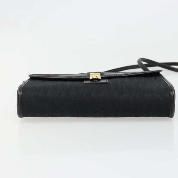 Christian Dior Trotter Canvas Shoulder Bag Vintage Black Gold Auth 187384