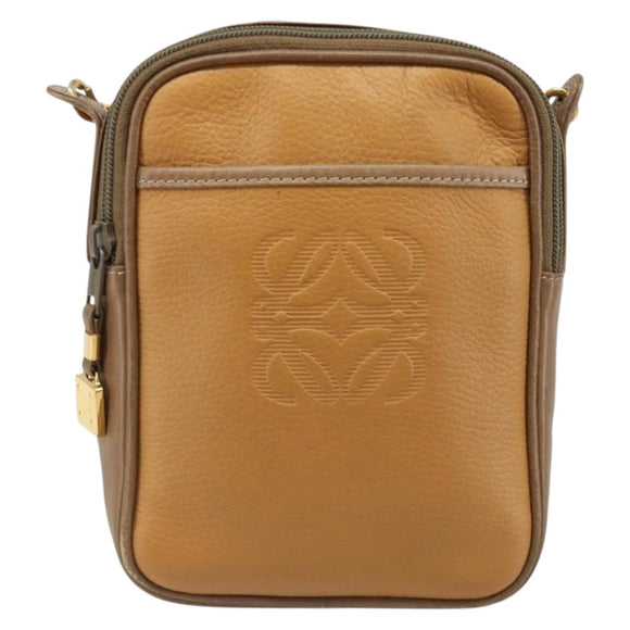 LOEWE Shoulder Bag Leather Brown gold Auth 187385