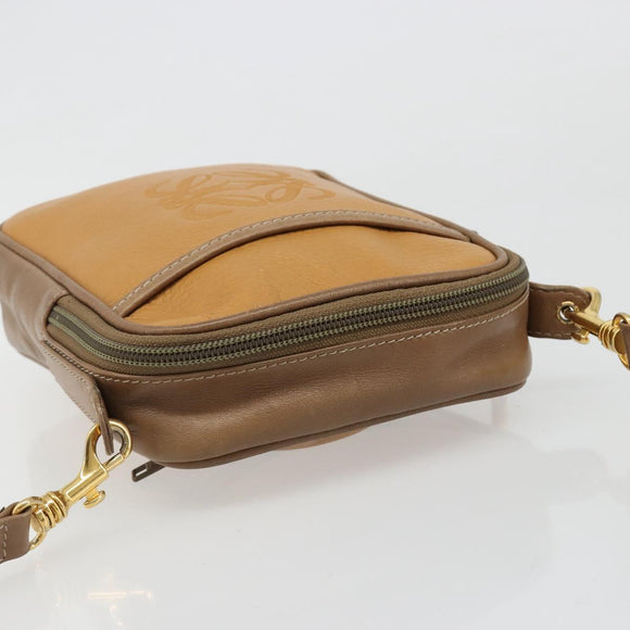 LOEWE Shoulder Bag Leather Brown gold Auth 187385