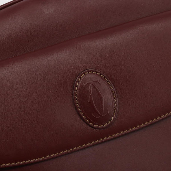 CARTIER Must Line Shoulder Bag Leather Bordeaux Gold Auth 187386A