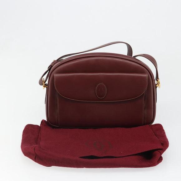 CARTIER Must Line Shoulder Bag Leather Bordeaux Gold Auth 187386A