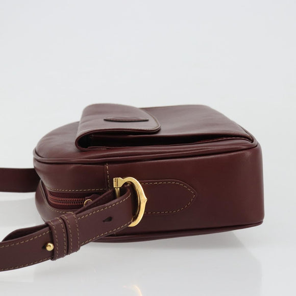 CARTIER Must Line Shoulder Bag Leather Bordeaux Gold Auth 187386A