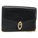 CELINE Chain Shoulder Bag Leather Black Gold Auth 187388-1