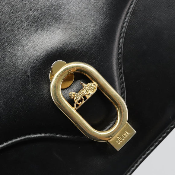 CELINE Chain Shoulder Bag Leather Black Gold Auth 187388