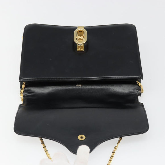 CELINE Chain Shoulder Bag Leather Black Gold Auth 187388