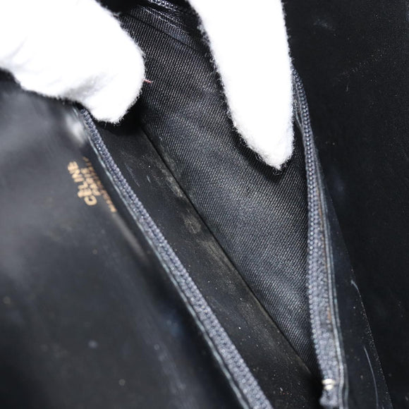 CELINE Chain Shoulder Bag Leather Black Gold Auth 187388