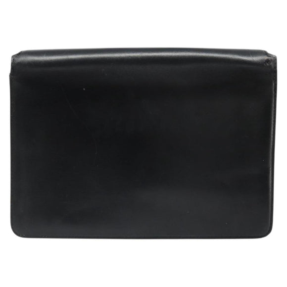 CELINE Chain Shoulder Bag Leather Black Gold Auth 187388