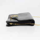 CELINE Chain Shoulder Bag Leather Black Gold Auth 187388-4