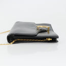 CELINE Chain Shoulder Bag Leather Black Gold Auth 187388-5
