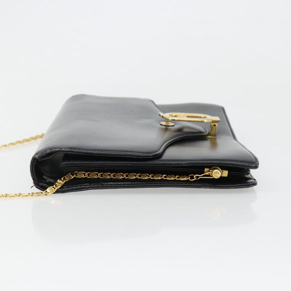 CELINE Chain Shoulder Bag Leather Black Gold Auth 187388