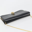 CELINE Chain Shoulder Bag Leather Black Gold Auth 187388-7