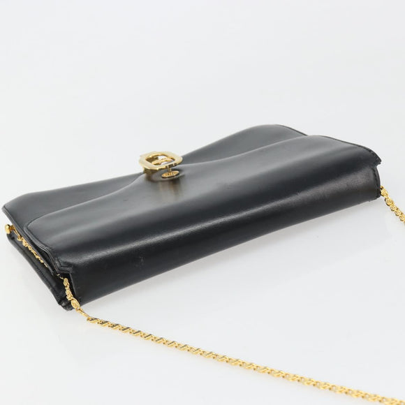 CELINE Chain Shoulder Bag Leather Black Gold Auth 187388