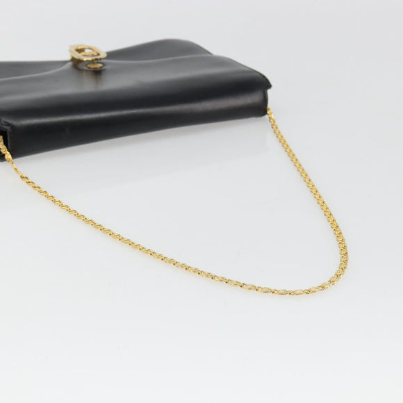 CELINE Chain Shoulder Bag Leather Black Gold Auth 187388