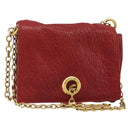 SAINT LAURENT Chain Shoulder Bag Leather Red Gold Auth 187389A-1