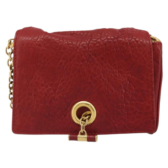 SAINT LAURENT Chain Shoulder Bag Leather Red Gold Auth 187389A