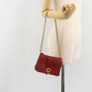 SAINT LAURENT Chain Shoulder Bag Leather Red Gold Auth 187389A-23