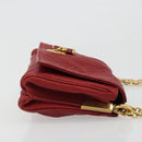 SAINT LAURENT Chain Shoulder Bag Leather Red Gold Auth 187389A-4