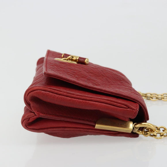 SAINT LAURENT Chain Shoulder Bag Leather Red Gold Auth 187389A