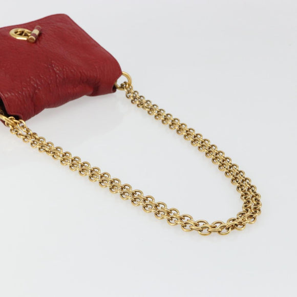 SAINT LAURENT Chain Shoulder Bag Leather Red Gold Auth 187389A