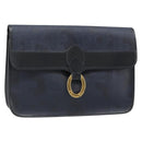 Christian Dior Trotter Canvas Vintage Clutch Bag PVC Navy Gold Auth 187390-1
