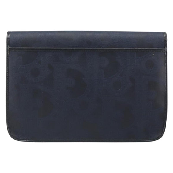 Christian Dior Trotter Canvas Vintage Clutch Bag PVC Navy Gold Auth 187390
