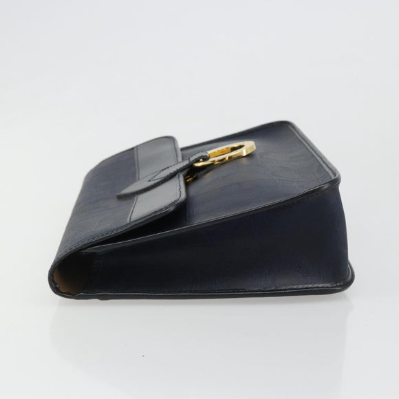 Christian Dior Trotter Canvas Vintage Clutch Bag PVC Navy Gold Auth 187390