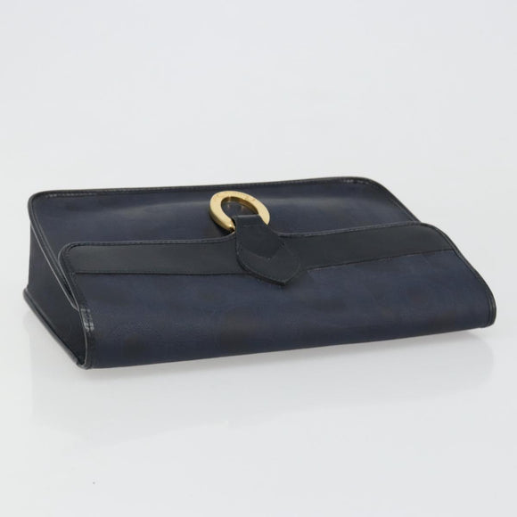 Christian Dior Trotter Canvas Vintage Clutch Bag PVC Navy Gold Auth 187390