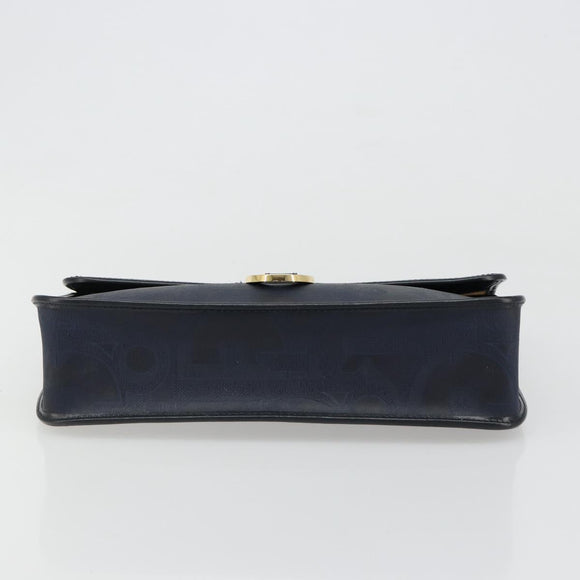 Christian Dior Trotter Canvas Vintage Clutch Bag PVC Navy Gold Auth 187390
