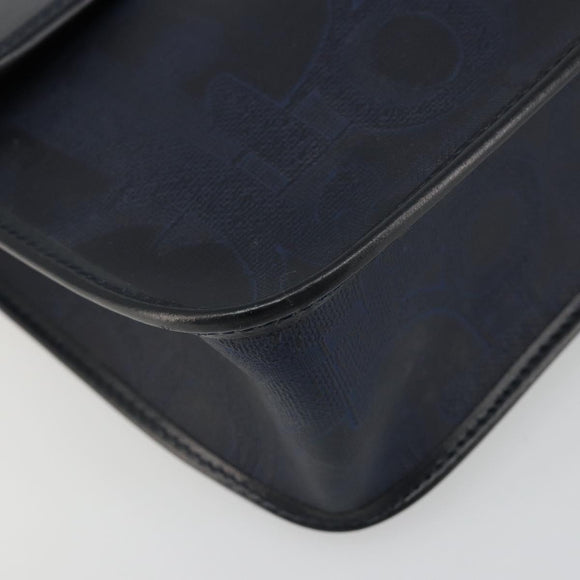 Christian Dior Trotter Canvas Vintage Clutch Bag PVC Navy Gold Auth 187390