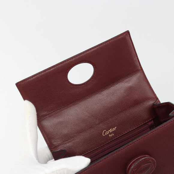 CARTIER Must Line Hand Bag Leather Bordeaux Gold Auth 187392A