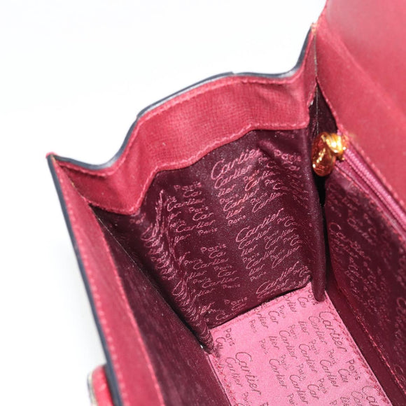 CARTIER Must Line Hand Bag Leather Bordeaux Gold Auth 187392A