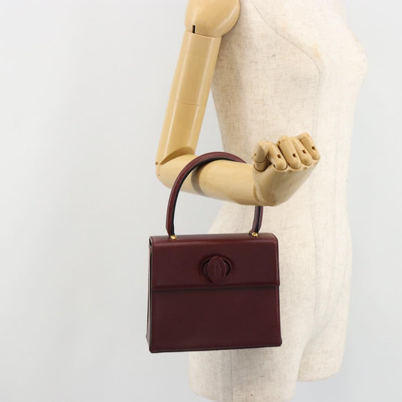CARTIER Must Line Hand Bag Leather Bordeaux Gold Auth 187392A
